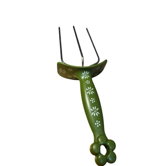 Mid-Century Modern Olive Green Floral Metal Meat Claws & Holder Set Kitchen Cook - Picture 3 of 8